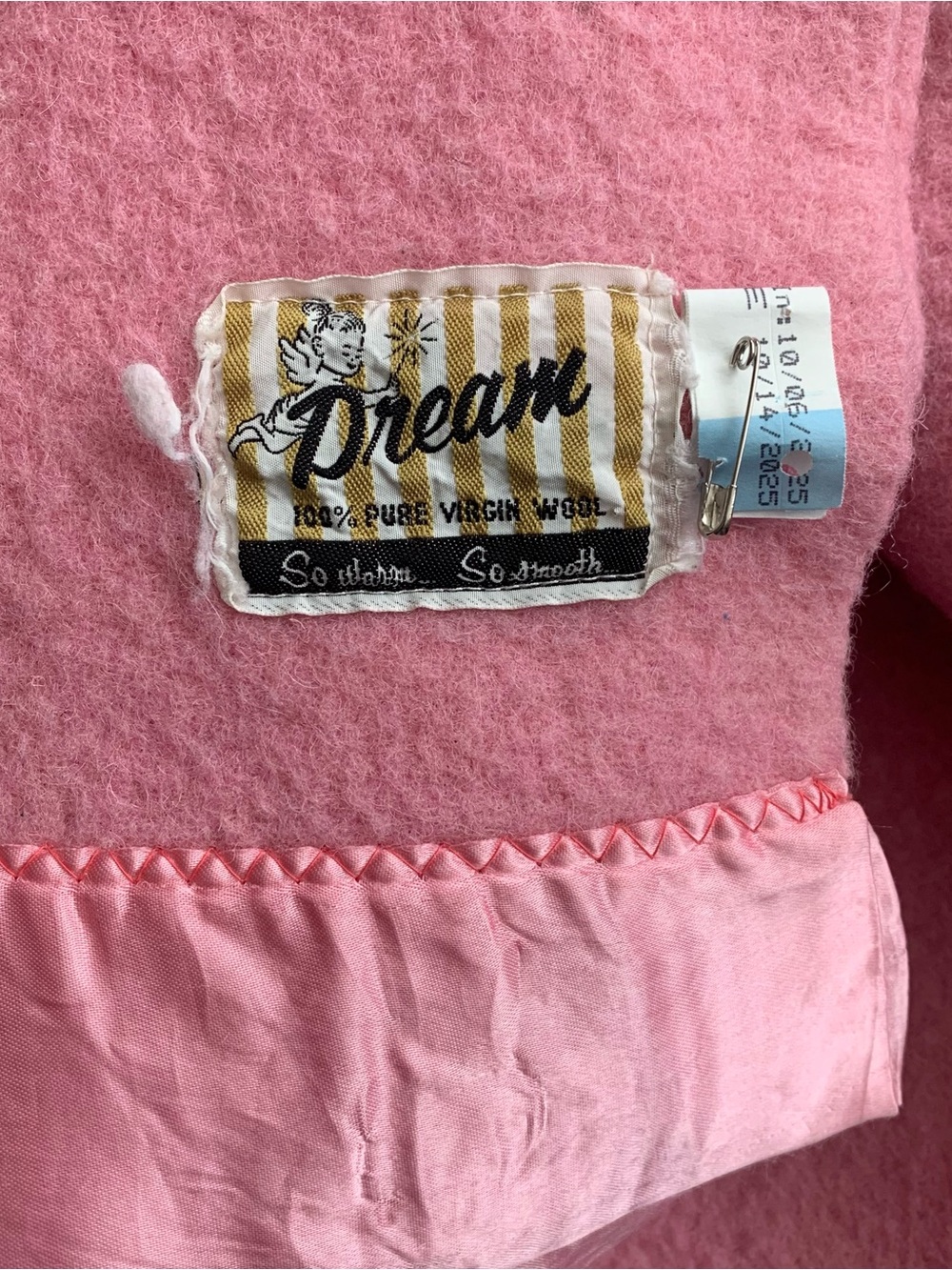 Home | As-Is 60s Vintage "Dream" Pink Wool Bed Blanket, Twin Size